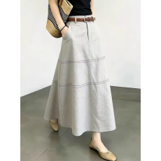 批发秋装女新款高级感白灰色高腰显瘦<b class='q'>大码</b>韩版通勤百搭A字半身裙