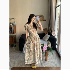 批发米米子“拾光花影”定制油画感碎花<b class='q'>连衣裙</b>春夏长短款显瘦时尚裙子