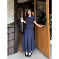 批发<b class='q'>实拍</b><b class='q'>大码</b>胖mm夏季新款学院风蝴蝶结衬衫半身裙套装女减龄两件套