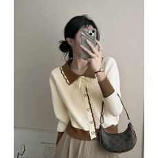 批发已出货 <b class='q'>韩国</b>chic温柔风翻领蝴蝶结<b class='q'>蕾丝</b>针织长袖上衣女