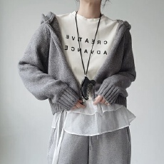 批发已出货 <b class='q'>韩国</b>chic双拉链连帽针织开衫外搭设计感慵懒温柔风毛衣