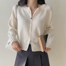 批发已出货 <b class='q'>韩国</b>chi圆领拉链毛衣<b class='q'>外套</b>温柔宽松短款小个子针织开衫上衣