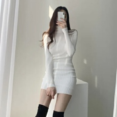 批发已出货 韩国chic针织连衣裙女秋配大衣修身紧身内搭包臀打底短裙