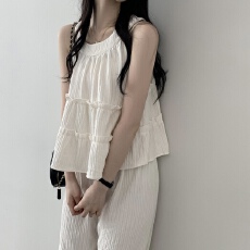 批发已出货 <b class='q'>韩国</b>chic休闲套装无袖<b class='q'>上衣</b>高腰阔腿裤子两件套