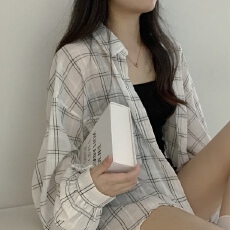批发已出货 韩国chic韩版<b class='q'>格子</b><b class='q'>衬衫</b>宽松长袖时尚小众防晒衣女上衣<b class='q'>衬衣</b>