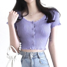 批发已出货 <b class='q'>韩国</b>chic时尚紫色蕾丝开衫薄款短款修身上衣