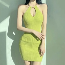 批发已出货 韩国chic挂脖针织<b class='q'>连衣裙</b>