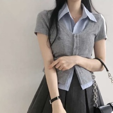 批发已出货 韩国chic学院风翻领polo领短袖T恤