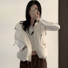 批发已出货 韩国chic短款连帽宽松高级感小个子背心坎肩外套