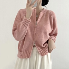 批发货多多 韩国chic<b class='q'>圆领</b>拉链宽松短款<b class='q'>针织</b><b class='q'>开衫</b>毛衣