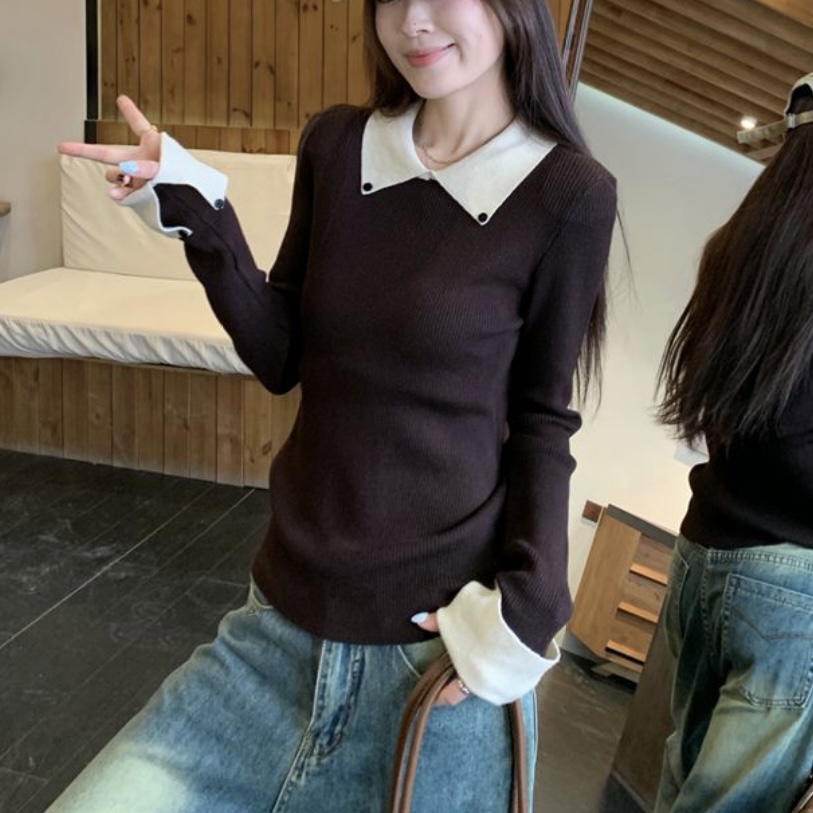 BY36697# 韩国chic高级感修身内搭打底衫长袖针织保暖上衣  服裝批發女裝批發服飾貨源