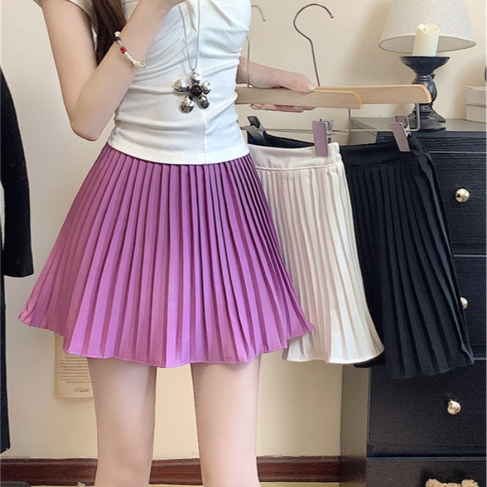 FA33066# 大码夏韩版百褶超短裙百搭半身裙女高腰显瘦A字裙纯色 服裝批發女裝批發服飾貨源