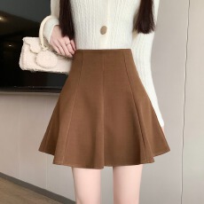 批发实拍~大码胖MM冬季韩版高腰显瘦荷叶边遮胯加厚毛呢A字短裙<b class='q'>防走光</b>