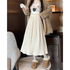 批发实拍~大码胖MM韩版秋冬丝绒百褶半身裙高腰显瘦百搭A字中长裙