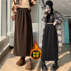 批发实拍大码胖MM秋冬灯芯绒加绒加厚直筒裙高腰显瘦半身裙韩版百搭