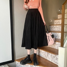 批发实拍大码胖MM韩版秋<b class='q'>冬</b>丝绒百褶半身裙高腰显瘦百搭A字中长裙