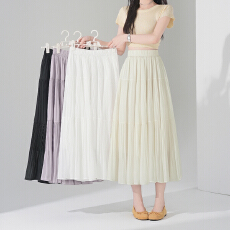 批发实拍<b class='q'>大码</b>半身裙女雨雾藤紫色高腰a字裙蛋糕裙温柔风大摆中长裙子