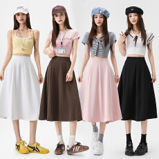 批发实拍大码胖MM半身裙春夏韩版ins高腰显瘦中长款垂感百褶大摆伞裙