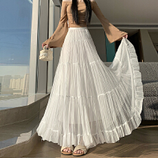 批发实拍大码半身裙纯色蛋糕纱裙高腰a字裙蛋糕裙温柔风大摆中长裙子