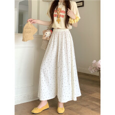 批发实拍大码新款<b class='q'>春</b>夏温柔风波点长裤女简约显瘦百搭休闲遮胯阔腿裤子