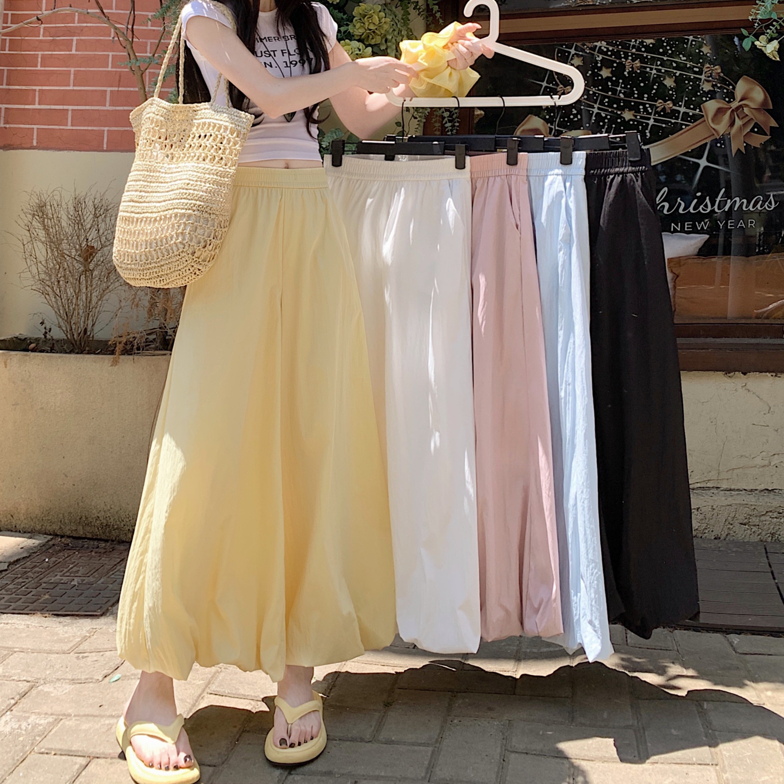 实拍大码花苞裙裤女夏季新款高腰宽松显瘦垂感灯笼裤休闲阔腿裤