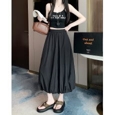 批发大码<b class='q'>夏</b>季新款设计感纯色花苞裙长裙a字<b class='q'>夏</b>季高腰显瘦半身裙百搭女