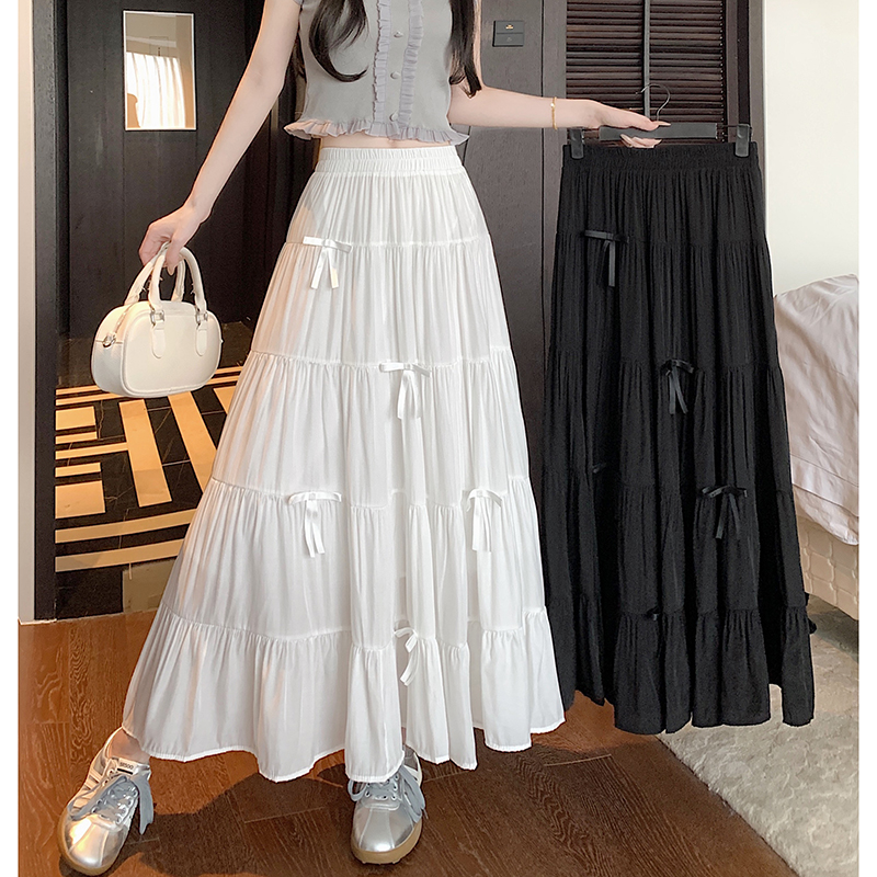 大码蛋糕长裙女新款春季高腰设计感A字裙子白色半身裙中长款