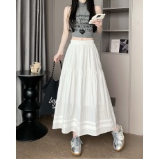 批发实拍大码胖MM白色<b class='q'>半身裙</b>女春夏新款<b class='q'>高腰</b>显瘦中长裙大摆a字长裙
