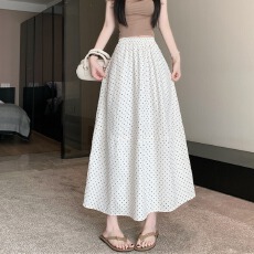 批发大码胖MM梨形温柔波点半身裙女夏季高腰纯色遮肚显瘦A字中长裙