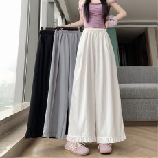 批发实拍胖MM春夏早秋高腰<b class='q'>显瘦</b>宽松百搭纯色木耳边阔腿<b class='q'>裤</b>裙垂感休闲<b class='q'>裤</b>