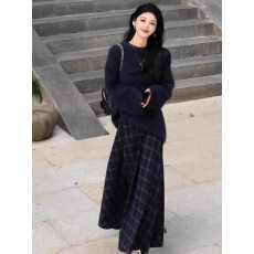 批发秋冬女2025新款针织毛衣格子半身裙子绝美韩系高级感穿搭一整套装