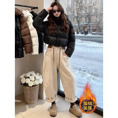 批发卡其色加绒九分<b class='q'>哈伦</b>老爹牛仔<b class='q'>裤</b>女冬季2026年新款大码小个子萝卜<b class='q'>裤</b>