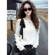 批发设计感小众露肩系带长袖<b class='q'>T</b><b class='q'>恤</b>女2026年夏季新款超好看显瘦打底上衣