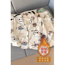 批发奶呼呼趣味小狗大码<b class='q'>睡衣</b>女秋冬磨毛德绒加厚可爱家居服套装可外穿