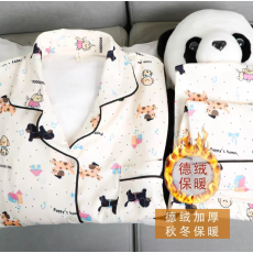 批发2025新款<b class='q'>睡衣</b>女士秋冬季德绒保暖开衫加厚春秋长袖条纹家居服套装