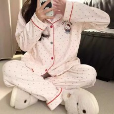批发日系波点Kitty猫<b class='q'>睡衣</b>女秋冬加厚德绒保暖家居服学生可外穿套装