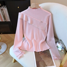 批发实拍2025冬季新款打底毛衣荷叶边烫钻内搭针织衫厚款半<b class='q'>高领</b>上衣