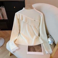 批发实拍2025冬季新款打底半高领针织衫<b class='q'>荷叶边</b>烫钻内搭<b class='q'>毛衣</b>厚款上衣