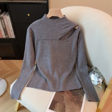 批发实拍2025秋冬新款打底锁骨镂空毛衣半<b class='q'>高领</b>针织衫内搭上衣