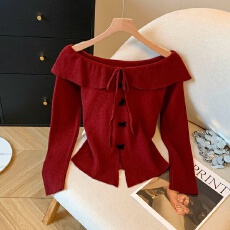 批发实拍2025冬季新款打底针衫圆领<b class='q'>荷叶边</b>内搭<b class='q'>毛衣</b>修身抽绳上衣纯欲风