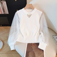 实拍2026春季新款双层蕾丝拼接针织衫镂空上衣圆领套头小衫