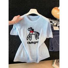 批发实拍2026夏季新款薄款短袖 T恤卡通刺绣小马上衣洋气百搭