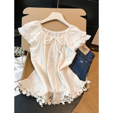 批发实拍2026夏季<b class='q'>新款</b>飞飞袖蕾丝衫薄款短袖系带上衣洋气百搭衬衫