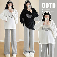 批发实拍 字母<b class='q'>印花</b>休闲加厚打底T恤+灰色托腹休闲裤套装