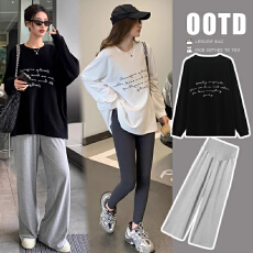 批发字母<b class='q'>印花</b>休闲加厚打底T恤+灰色托腹休闲裤套装