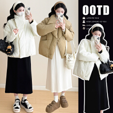 批发有货~ 冬季新品 不规则设计感短款蝙蝠袖棉服+长款高领打底裙套装