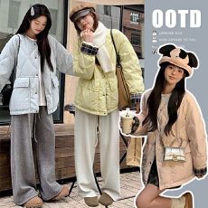 批发现 秋冬新款轻薄翻口格纹袖宽松棉服