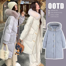 批发有货  冬季新款长款过膝宽松毛领宽松加厚棉服