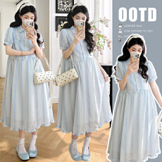 实拍現货~学院风蓝色晕染娃娃领衬衫连衣裙