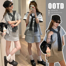 批发已处理~夏季新款休闲宽松圆领T恤+披肩+托腹一字裙裤